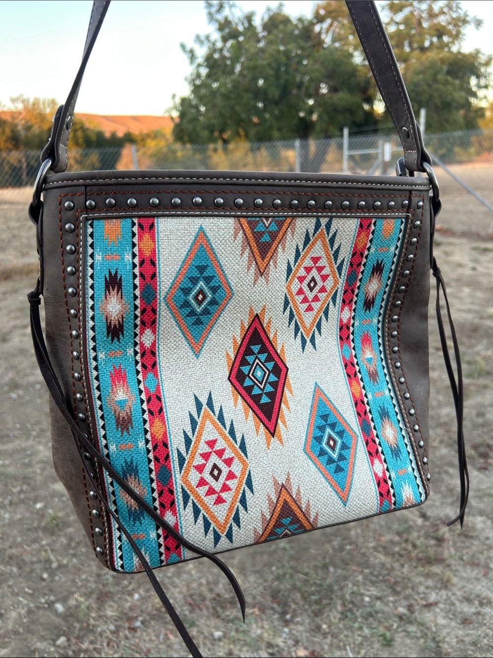 Montana West Southwestern Aztec Print Studded Shoulder Bag - Like New